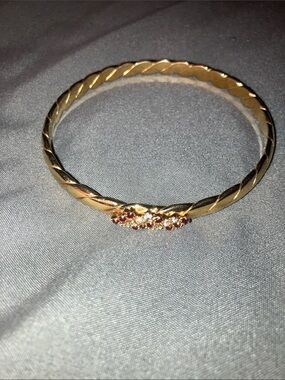 Gold Bangle Bracelet with ruby red and crystal stones